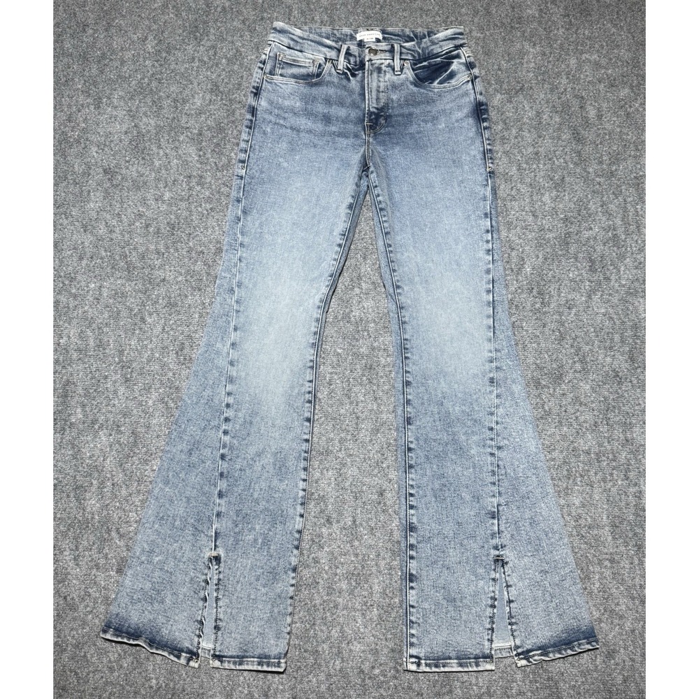 Good American Light Blue Flare Jeans with Front Slits size 28